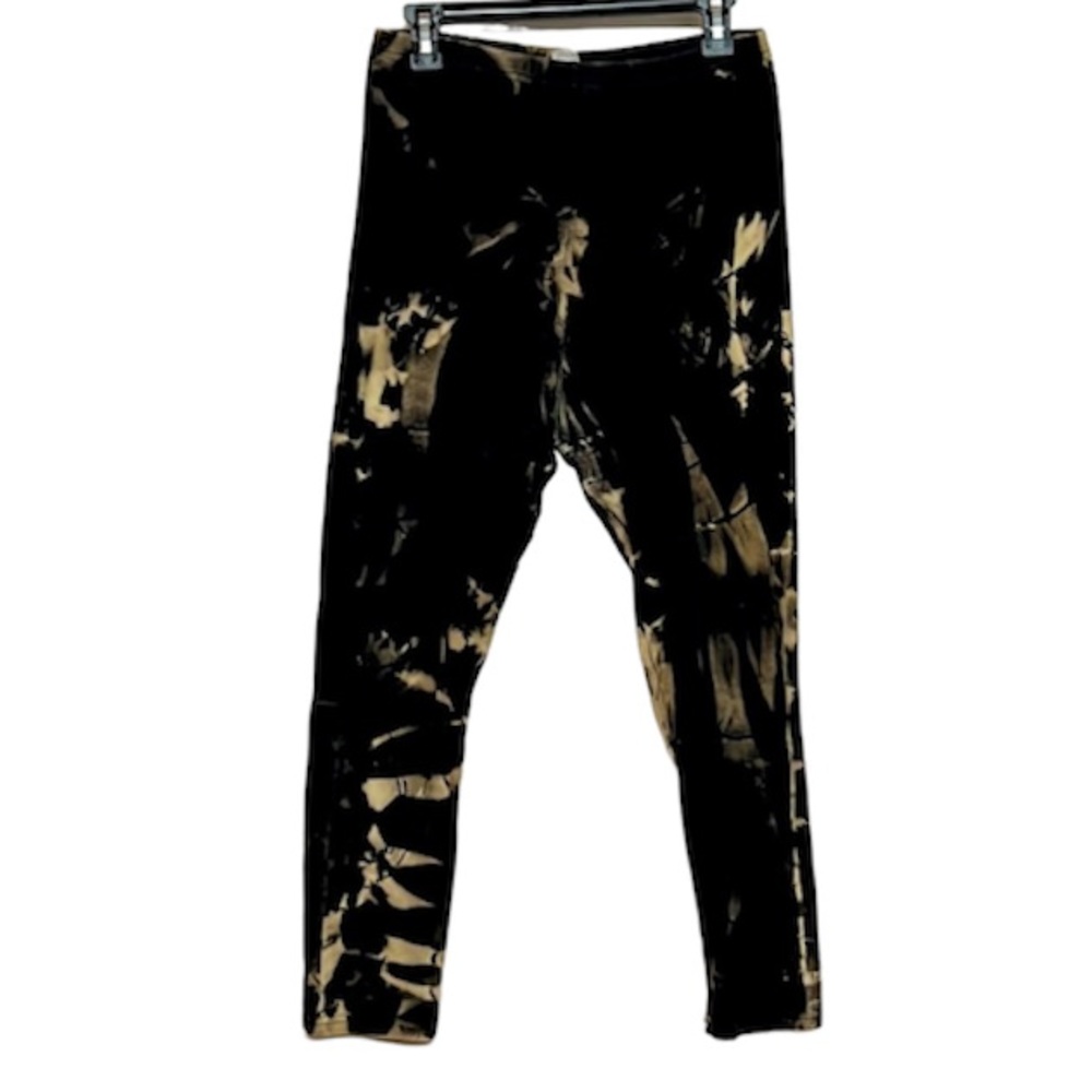 🌞 5/$25 L.C. Fashions custom bleached tie dyed leggings black & tan women XXL